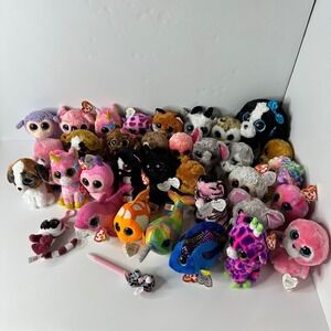 Mixed Lot 35 Ty Beanie Boos Plush Animals Glitter Eyes 6" 9" Tracey Keychain Pen